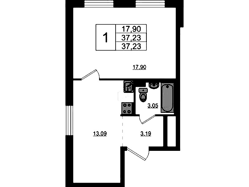 1-комнатная квартира 37.23 м², 1/17 эт., ЖК «Стороны Света 2»